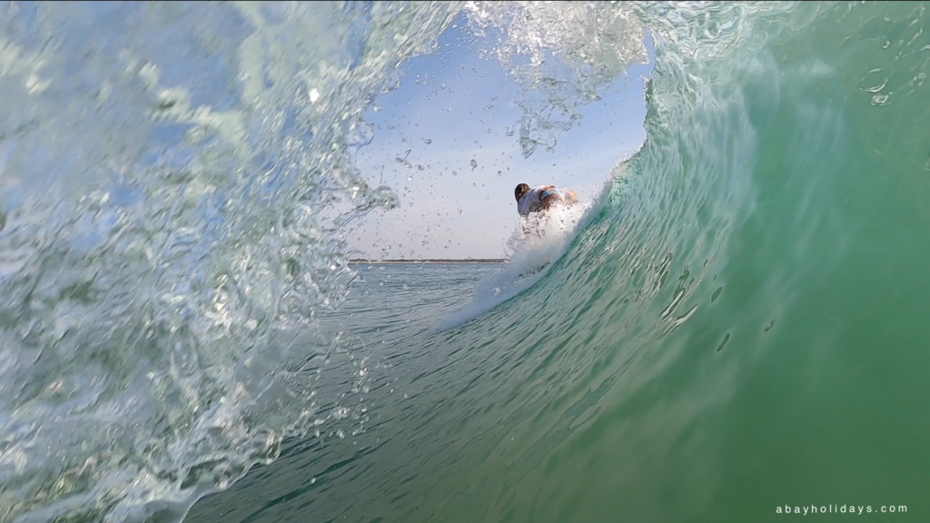 Water-level view through a breaking wave