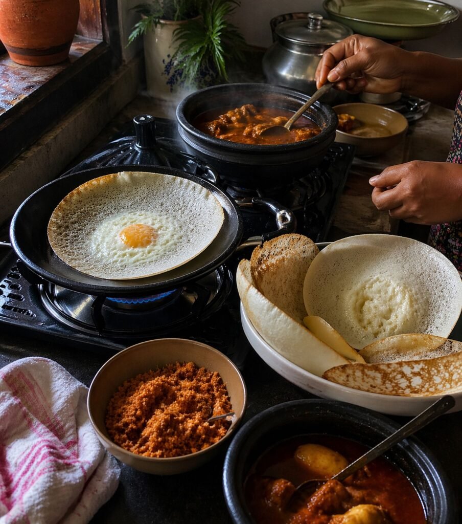 Illustrative Sri Lankan hopper and curry preparation